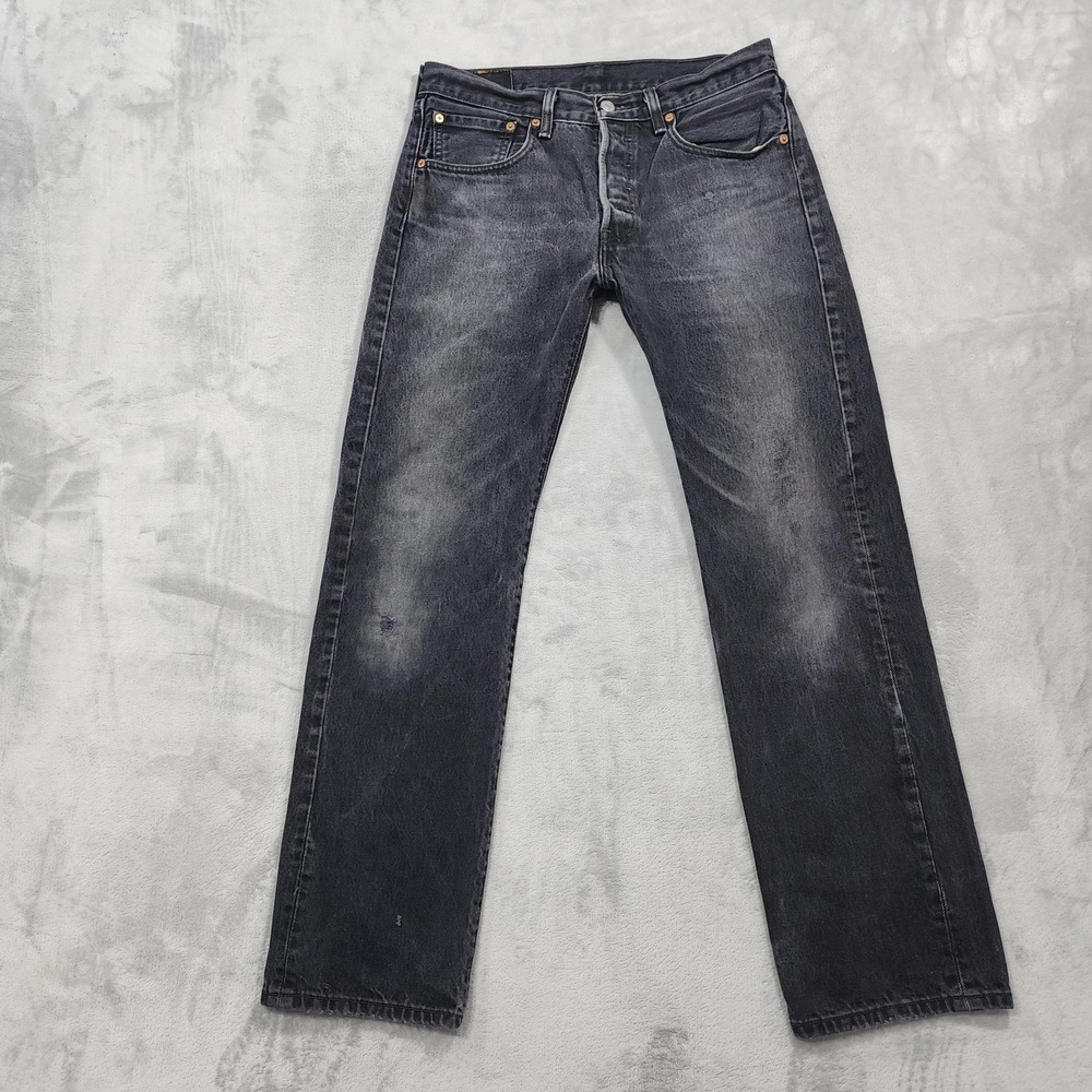 Levi's 501 Jeans Mens 32x30* Black Charcoal Wash Button Fly Straight Leg Denim